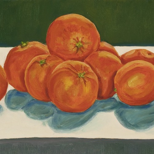 Oranges against Forest Green, 2009, oil on linen, 25 x 89cm